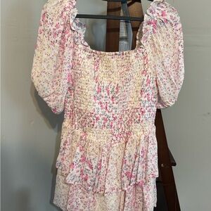 Japna Pink Cream Smocked Midi Dress